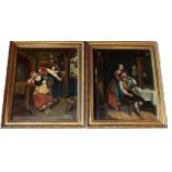 A PAIR OF 19TH CENTURY ITALIAN OIL ON COPPER, INTERIOR SCENES WITH FIGURES Indistinctly signed and