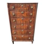 AN 18TH CENTURY DUTCH FLAME MAHOGANY AND INLAID NEOCLASSICAL TALLBOY CHEST Of six long graduated