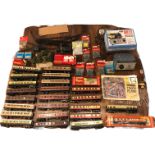 HORNBY, A LARGE COLLECTION OF 00 GAUGE CARRIAGES, SCENERY, CONTROLLERS, TURNTABLE, BUILDINGS AND