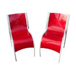 RON ARAD, A PAIR OF MID-CENTURY ITALIAN RED FANTASTIC PLASTIC ELASTIC CHAIRS BY KARTELL.