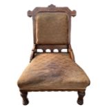 ATTRIBUTED TO CHARLES BEVAN, A GOOD 19TH CENTURY ARTS AND CRAFTS OAK AND INLAID ARMCHAIR.