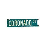 A VINTAGE AMERICAN ENAMEL STREET SIGN, ‘CORONADO STREET, ATLANTIC BEACH, NEW YORK’. (61cm x 15cm)