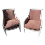 ROCHE BOBOIS, PARIS, A PAIR OF LOUIS-PHILIPPE DESIGN CARVED WOOD AND PAINTED UPHOLSTERED ARMCHAIRS.