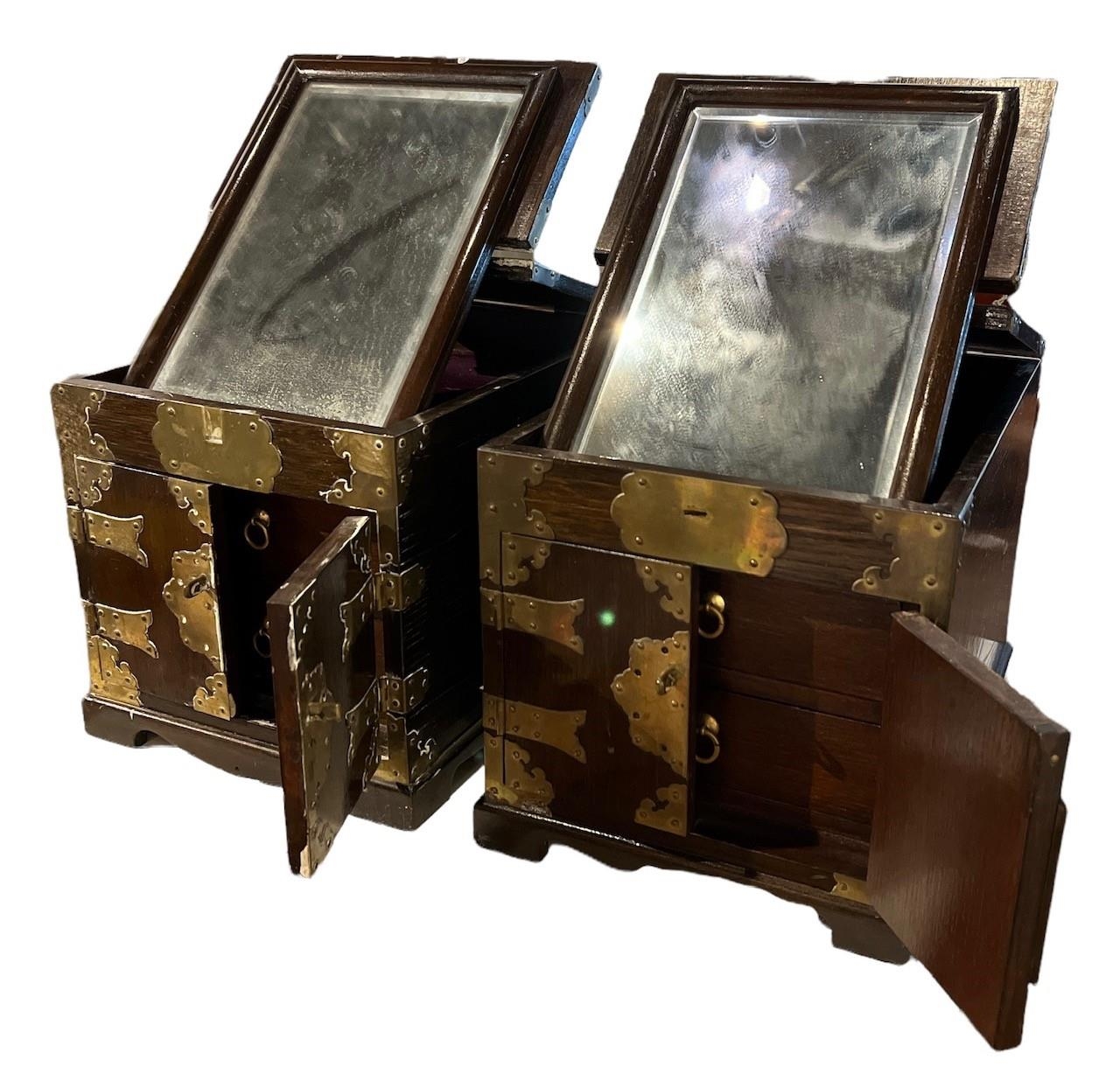 A PAIR OF CHINESE TABLE TOP CABINETS Gilt metal mounted, the top opening to reveal a mirrored - Image 2 of 3