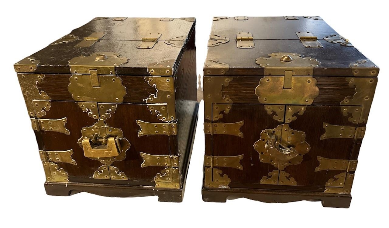 A PAIR OF CHINESE TABLE TOP CABINETS Gilt metal mounted, the top opening to reveal a mirrored