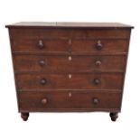 A 19TH CENTURY REGENCY PERIOD MAHOGANY CHEST Of two short above three long graduated drawers, fitted