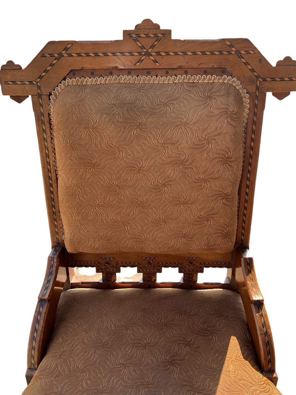 ATTRIBUTED TO CHARLES BEVAN, A GOOD 19TH CENTURY ARTS AND CRAFTS OAK AND INLAID ARMCHAIR. - Image 6 of 8