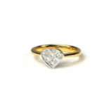 AN 18CT GOLD HEART FORM MULTI CLUSTER DIAMOND RING. (diamond 0.75ct)