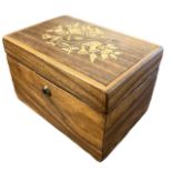 AN EARLY 19TH CENTURY ROSEWOOD AND MARQUETRY INLAID BOX The top decorated with musical