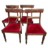 A SET OF FOUR 19TH CENTURY MAHOGANY BAR BACK DINING CHAIRS With drop in seats, raised on turned