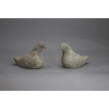 AN UNUSUAL PAIR OF POTTERY DOVES, HAN DYNASTY, BC 206 - AD 220 The grey ware hand modelled, and with