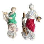 TWO LATE 18TH/EARLY 19TH CENTURY PORCELAIN FIGURES To include a lady holding a painter's pallet with