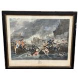 AFTER BENJAMIN WEST, AN 18TH CENTURY COLOURED ENGRAVING Titled 'The Battle At La Hogue', by