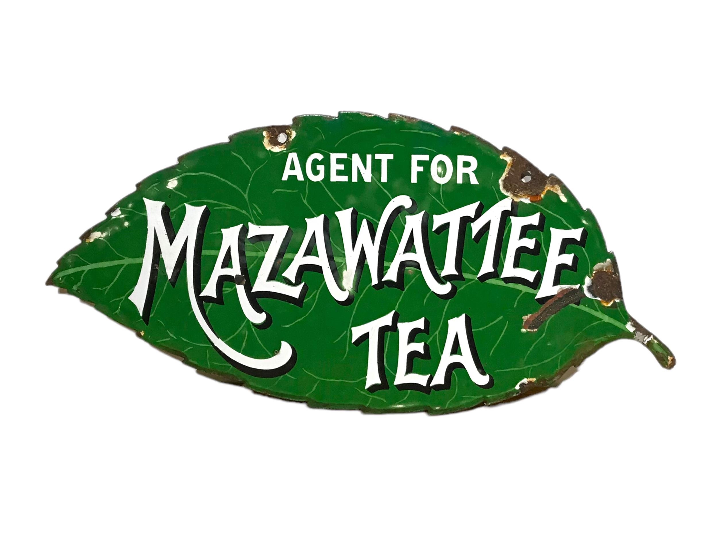 A RARE MAZAWATTEE TEA DOUBLE SIDED LEAF FORM ENAMEL SIGN. (53.8cm x 26.2cm) - Image 2 of 2