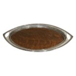 WILLIAM HUTTON & SONS, A LATE VICTORIAN OVAL SILVER AND WOODEN INLAID TRAY Having pierced decoration
