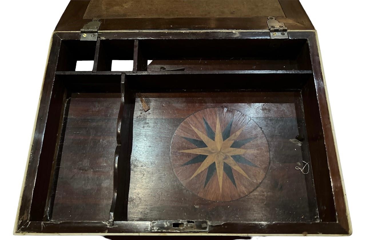 AN 18TH CENTURY TORTOISESHELL WORK BOX With hinged lid opening to reveal starburst inlaid interior - Image 4 of 4