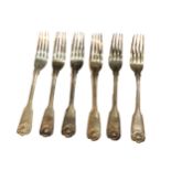 HENRY HOLLAND, A SET OF SIX EARLY VICTORIAN SILVER FORKS Having fiddle, thread and shell pattern,
