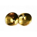 A LARGE PAIR OF 18CT YELLOW GOLD ABSTRACT DESIGN EARRINGS. (34mm x 32mm, 13.6g)