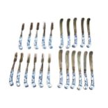 HARRISON BROTHERS & HOWSON, A SET OF ELEVEN 18TH CENTURY DESIGN SILVER KNIVES AND FORKS Having
