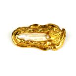 ELIZABETH GAGE, A LARGE 18CT YELLOW GOLD AND BAROQUE PEARL BROOCH Marked ‘Gage’ to underside. (