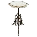A 19TH CENTURY VICTORIAN ART NOUVEAU CAST METAL TABLE OF ORGANIC FORM With circular alabaster insert