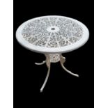 A REGENCY STYLE PAINTED ALUMINUM GARDEN TABLE. (69cm x 65cm) Condition: good