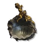H. PERNOT, AN IMPRESSIVE FRENCH ART NOUVEAU PERIOD GILDED CAST BRONZE CHERUBS AND SEASHELL FORM