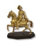 A 19TH CENTURY CONTINENTAL GILT BRONZE FIGURATIVE GROUP, GENERAL OFFICER ON HORSEBACK Wearing