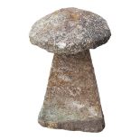 A 19TH CENTURY SADDLE STONE MUSHROOM. (83cm) Condition: good overall, weathered