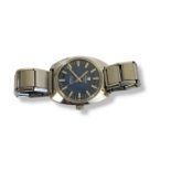 TISSOT, A VINTAGE STAINLESS STEEL SEASTAR GENTS WRISTWATCH Having a blue tone dial and expanding