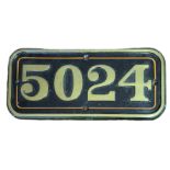 GWR BRASS CABSIDE NUMBER PLATE 5024, NAME CAREW CASTLE Class 4-6-0 built 30 April 1934 Swindon works