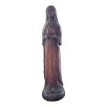 AN EARLY 20TH CENTURY CONTINENTAL PATINATED OAK STATUE OF VIRGIN MARY Signed P. Houdart, depicting