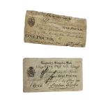 TWO 19TH CENTURY PROVINCIAL ONE POUND BANKNOTES Gloucester bank number 1988, dated 1813, and