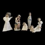 SIX VINTAGE LLADRO PORCELAIN FIGURINES Consisting of No 5250 - a school boy with puppy, 04959 - a