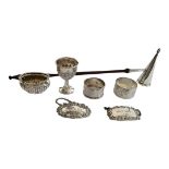 A COLLECTION OF 20TH CENTURY SILVERWARE Comprising a conical candle sniffer with turned wooden