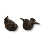 A PAIR OF 20TH CENTURY BRONZE MINIATURE BIRD SCULPTURES One in flight and one stationary. (approx