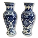 A PAIR OF 19TH CENTURY CHINESE BLUE AND WHITE BALUSTER PORCELAIN VASES With hand painted