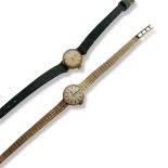 TISSOT, A VINTAGE 9CT GOLD LADIES’ WRISTWATCH The circular silver tone dial with integral 9ct gold