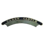 CAREW CASTLE, GWR BRITISH RAILWAY STEAM LOCOMOTIVE BRASS NAME PLATE Number 5024, class 4073,