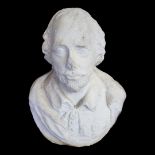 A 19TH CENTURY WHITE MARBLE BUST OF SHAKESPEARE. (h 48cm) Condition: slight damage to nose