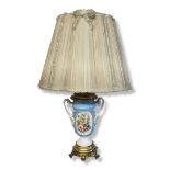 A 19TH CENTURY FRENCH PARIS HARD PASTE PORCELAIN TWIN HANDLED LAMP BASE, CIRCA 1880 Painted to