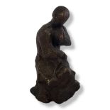 AN EARLY 20TH CENTURY CAST BRONZE ABSTRACT FIGURE OF SHEPPHERDESS In the manner of Henry Moore. (h