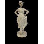 A LATE 19TH CENTURY CONTINENTAL PARIAN CLASSICAL FIGURE, DANCING FIGURE OF FLORA IN A LONG ANCIENT