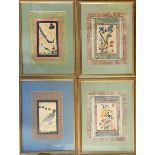 A PAIR OF 20TH CENTURY NORTH INDIAN PAINTINGS ON SILK, EXOTIC BIRDS Along with a pair of Indian