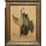 A PAIR OF EARLY 20TH CENTURY PAINTINGS, DEAD GAMEBIRDS Raised decoration with print and tint