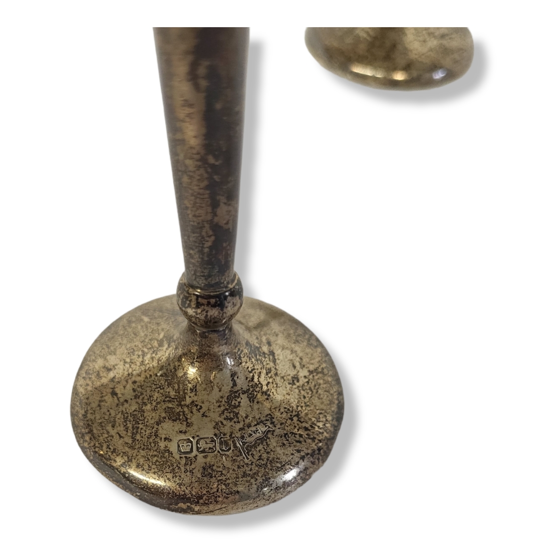 A PAIR OF EDWARDIAN SILVER TRUMPET VASES Having a flared top and circular base, hallmarked - Image 3 of 3