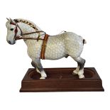 BESWICK, A LARGE VINTAGE PORCELAIN MODEL OF A SHIRE HORSE Dapple grey finish and brown leather