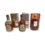 CHIVAS REGAL, TWO VINTAGE 12 YEAR AGED WHISKY BOTTLES, 26FL OZ Together with Hennessy Cognac,