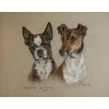 MARJORIE COX, 1915 - 2003, PASTEL PORTRAIT OF TWO DOGS Titled 'Minette and Titty’, dated 1959,