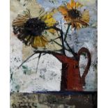OLIVIER FOSS, B. 1920, A FRENCH MODERNIST SCHOOL OIL ON CANVAS Still life, sunflowers in a red